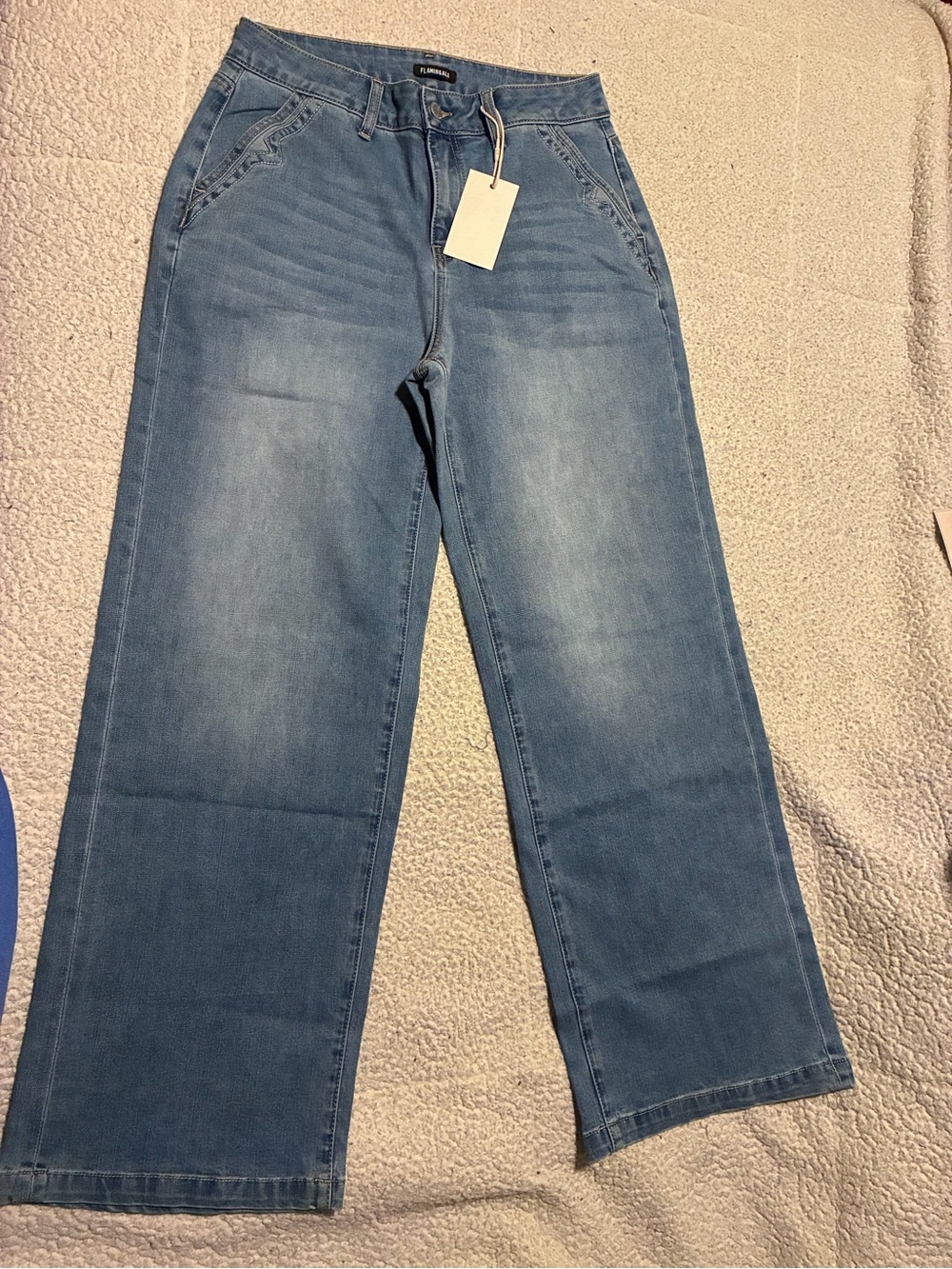 Light Blue Wide-Leg Jeans for Women by Flamingals, size large, new with tags